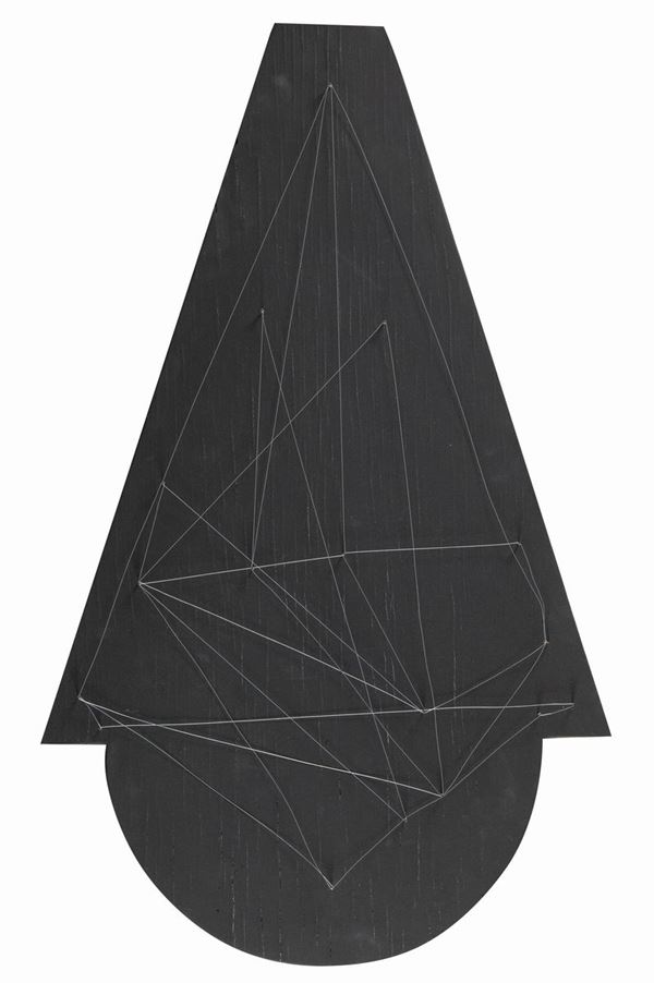 Bruno Caraceni : Senza titolo  - Tecnica mista su tavola nera con chiodi e fili - Asta Asta di Arte Moderna e Contemporanea - Fabiani Arte