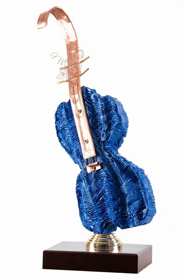 M'hor&#242; : Violino  - Scultura in resina epossidica patinata in monocromia blu - Asta Asta di Arte Moderna e Contemporanea '800 e '900	 - Fabiani Arte