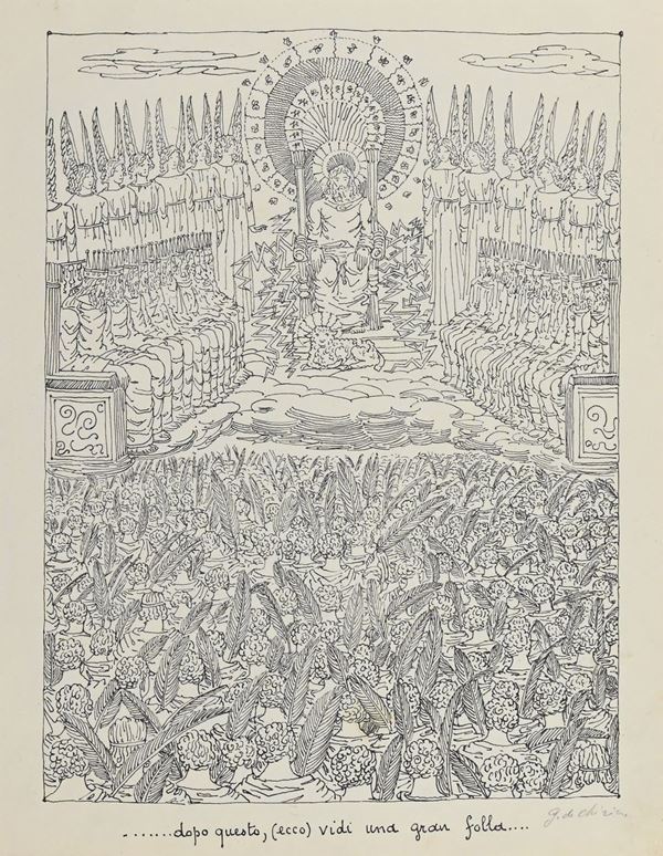 Giorgio De Chirico : Dalla cartella "Apocalisse" ... dopo questo (ecco) vidi una gran folla ...  (1941)  - Litografia su carta - Asta Asta di Arte Moderna e Contemporanea - Fabiani Arte