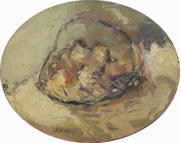 Sergio Scatizzi : Cesto di frutta  (1946)  - Olio su tavola ovale - Asta Asta di Arte Moderna e Contemporanea - Fabiani Arte