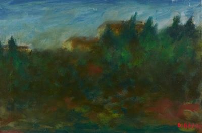 Paesaggio con Alberi e Case