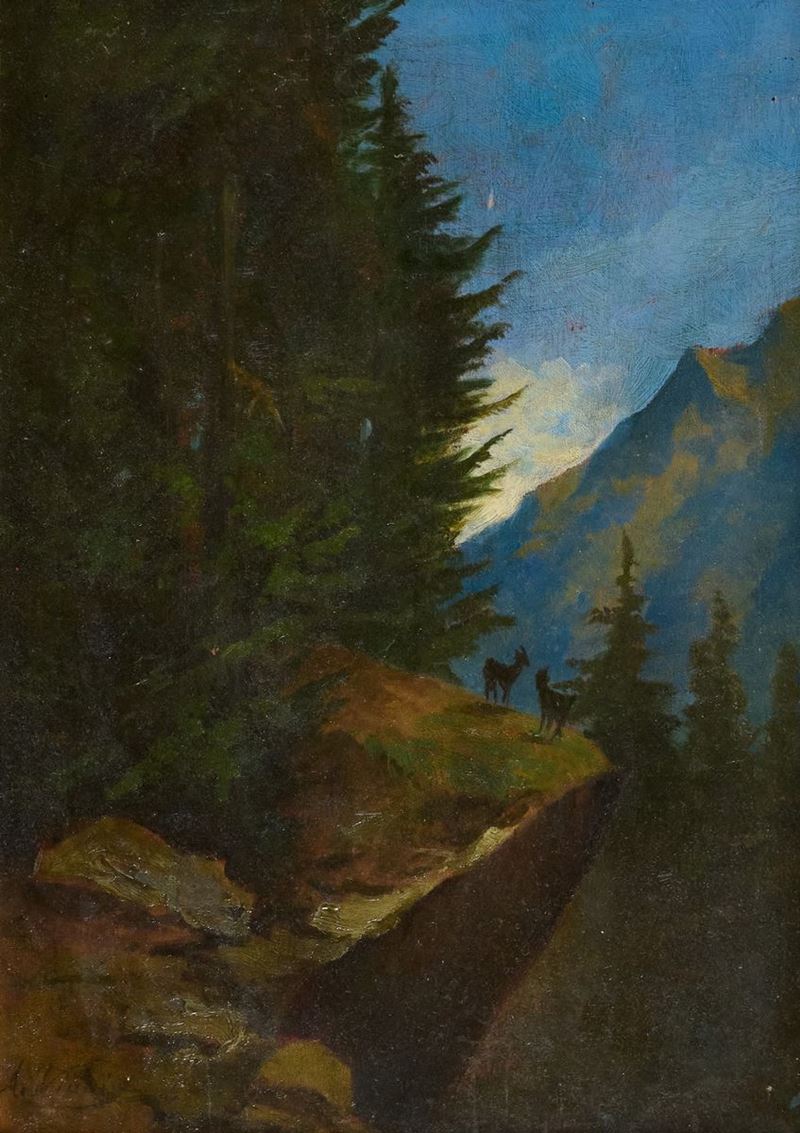 Agostino Viani - Paesaggio Montano con Stambecchi