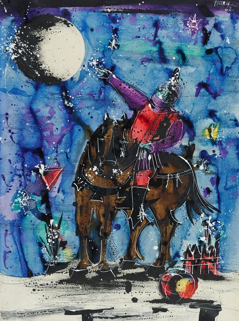 Gennaro Picinni - Cavallo e Cavaliere al Chiaro di Luna