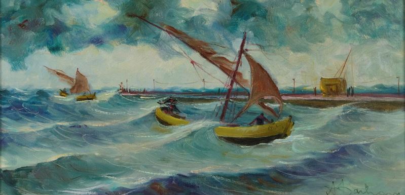 Antonio D'arliano - Barche con Mare in Tempesta
