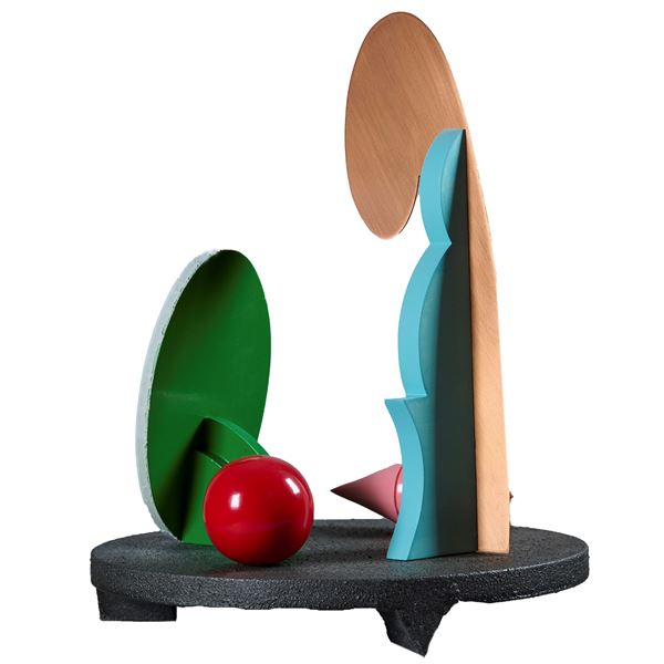 Lucio Del Pezzo : CENTROTAVOLA  (1990)  - Scultura in legno e metallo dipinta in acrilico - Asta Asta di Arte Moderna e Contemporanea - Fabiani Arte