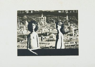 Figura con Veduta di Firenze