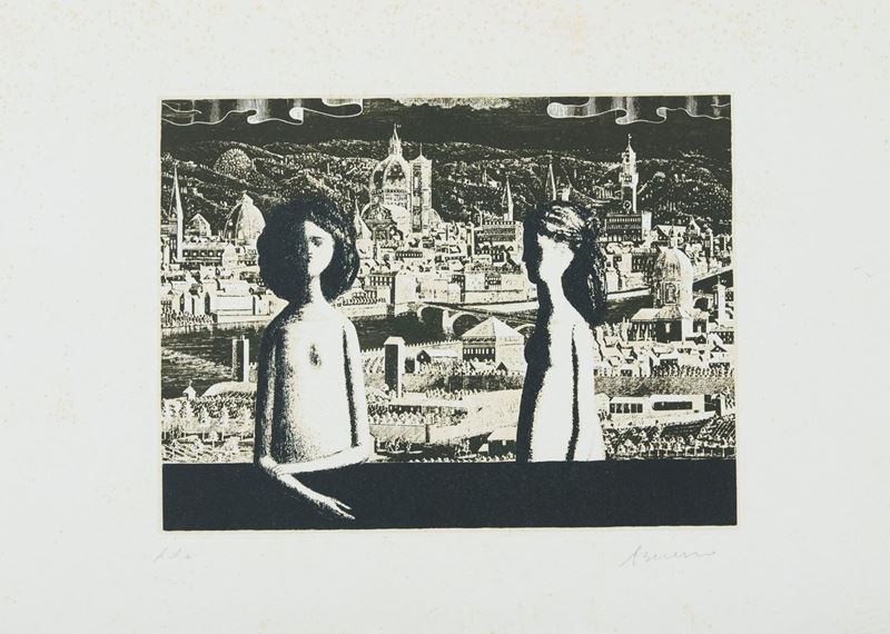 Antonio Bueno - Figura con Veduta di Firenze