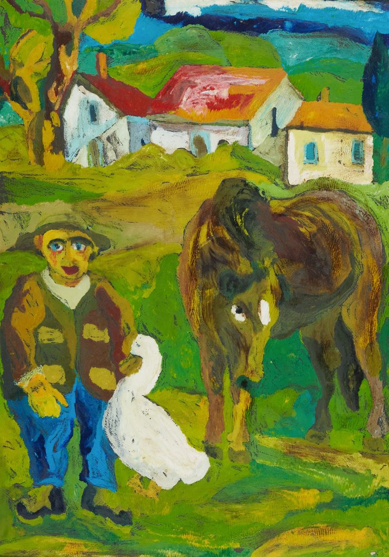 Giuseppe Serafini - Contadino con Oca e Cavallo