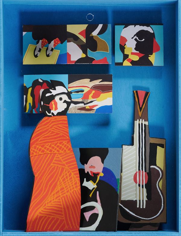 Fabio De Poli : Teatrino - Il collezionista  - Tecnica mista su tavole sagomate ed assemblate - Asta Asta di Arte Moderna e Contemporanea - Fabiani Arte