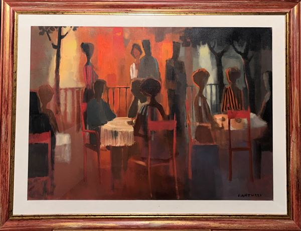 Eliano Fantuzzi : Nel caffè  (1958)  - Olio su tela - Asta Asta di Arte Moderna e Contemporanea - Fabiani Arte