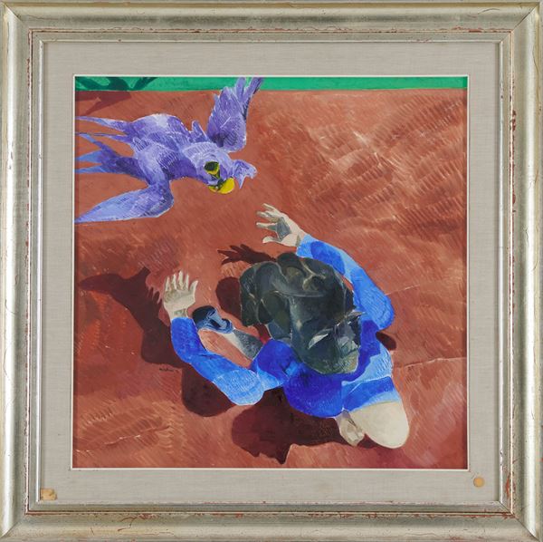 Ennio Calabria : Studio per il pappagallo viola  (1970)  - Olio su tela - Asta Asta di Arte Moderna e Contemporanea - Fabiani Arte