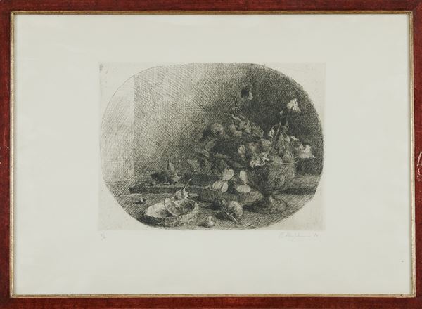 Renato Alessandrini Natura morta (1986) Acquaforte di cm 30x39 su