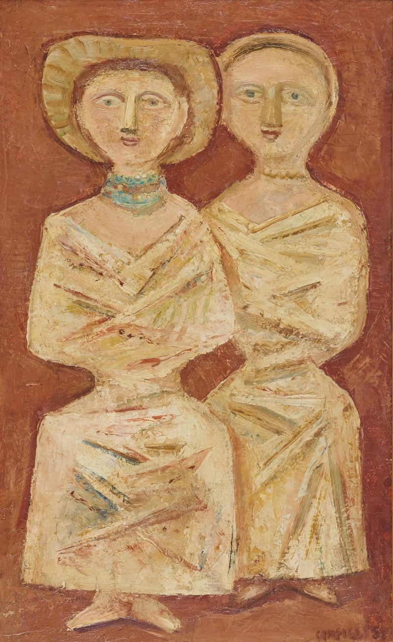 Massimo Campigli - Due donne, olio su tela (1953)