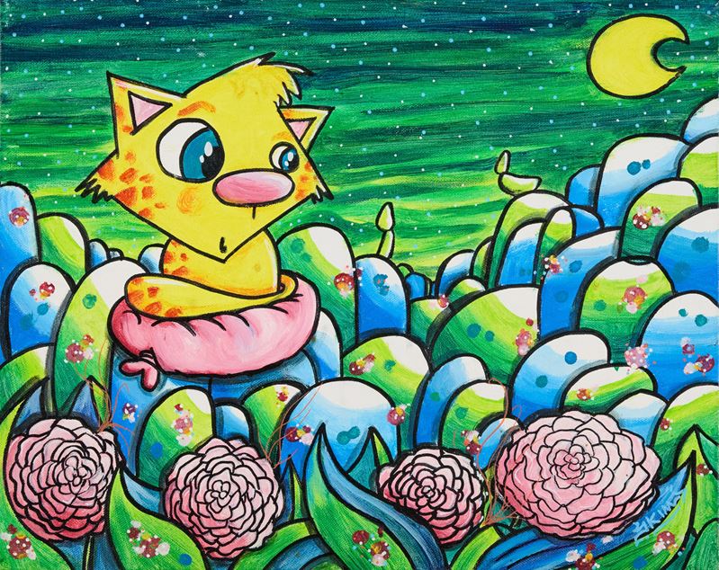 Kandra e la luna nel paese dei fiori in armonia di blu e verde