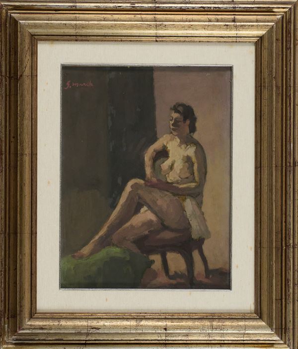 Giovanni March : Nudo di donna seduta  - Olio su cartone - Asta Asta di Arte Moderna e Contemporanea - Fabiani Arte