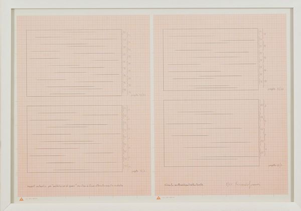 Riccardo Guarneri : Rapporti sintetici per "Suddivisione di spazio", con ritmo di linee alternate a sinistra e a destra  (1977)  - Litografia su carta millimetrata - Asta Asta di Arte Moderna e Contemporanea - Fabiani Arte