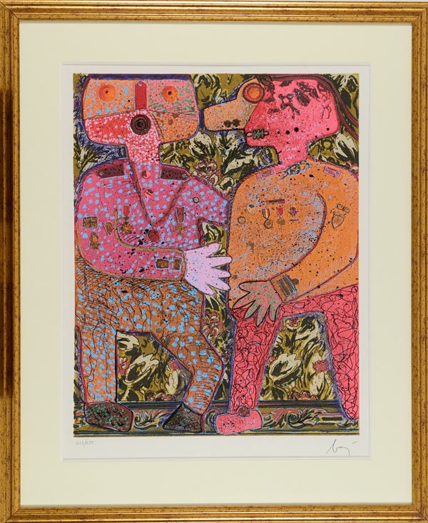 Enrico Baj : Top Secret  (1972)  - Tecnica mista su base serigrafica di cm. 75x59 su carta di - Asta Asta di Arte Moderna e Contemporanea - Fabiani Arte