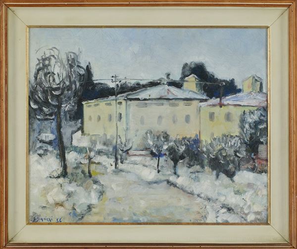 Sergio Scatizzi : Nevicata  (1956)  - Olio su tela - Asta Asta di Arte Moderna e Contemporanea - Fabiani Arte