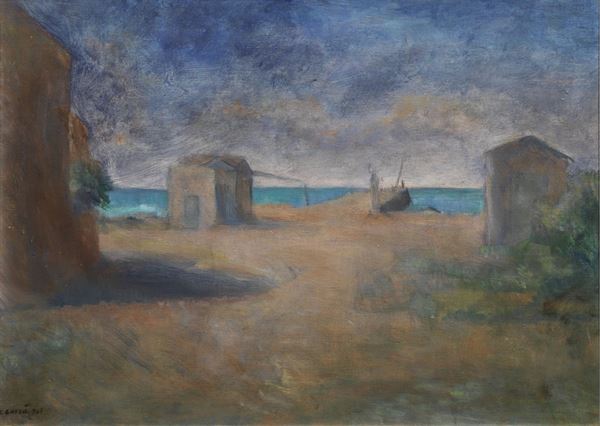 Carlo Carr&#224; : Marina  (1941)  - Olio su tela - Asta Asta di Arte Moderna e Contemporanea - Fabiani Arte