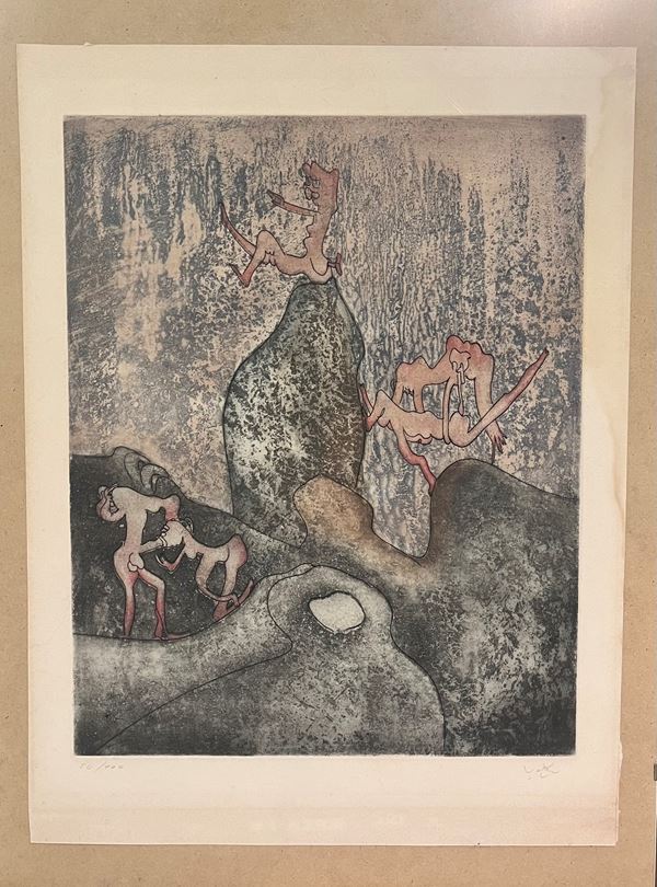 Sebastian Matta : Senza titolo  - Acquaforte e acquatinta di cm. 47x37 su carta di - Asta Asta di Arte Moderna e Contemporanea - Fabiani Arte