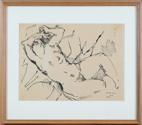 Angelo Savelli : Nudo  (1943)  - China su carta - Asta Asta di Arte Moderna e Contemporanea - Fabiani Arte