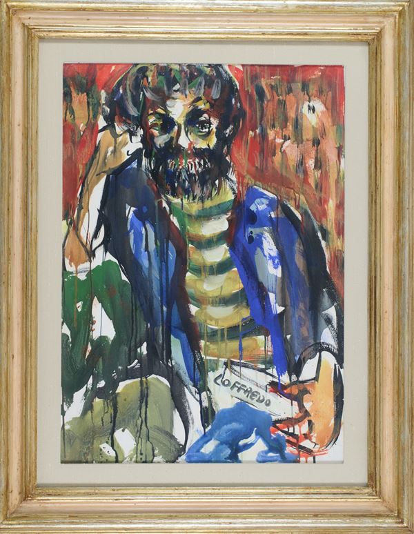 Silvio Loffredo : Figura di uomo  - Olio su cartone telato - Asta Asta di Arte Moderna e Contemporanea - Fabiani Arte