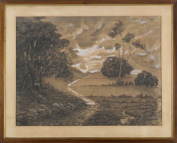 Giuseppe Barison : Paesaggio  - Carboncino e biacca su carta - Asta Asta di Arte Moderna e Contemporanea - Fabiani Arte