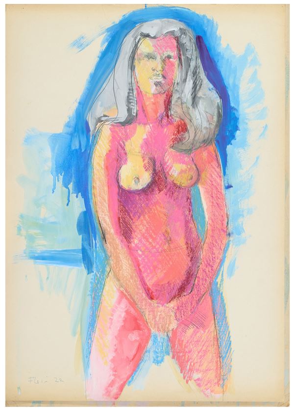 Flavio Bartolozzi : Nudo di donna  - Tempera su cartoncino - Asta Asta di Arte Moderna e Contemporanea - Fabiani Arte