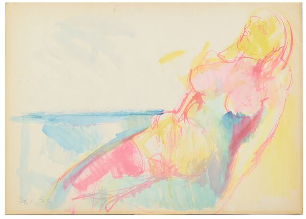 Flavio Bartolozzi : Nudo sdraiato  - Tempera su cartoncino - Asta Asta di Arte Moderna e Contemporanea - Fabiani Arte