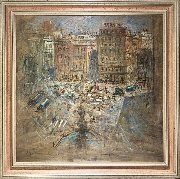 Francesco Pagliazzi : Piazza Barberini Roma  - Olio su tavola - Asta Asta di Arte Moderna e Contemporanea - Fabiani Arte