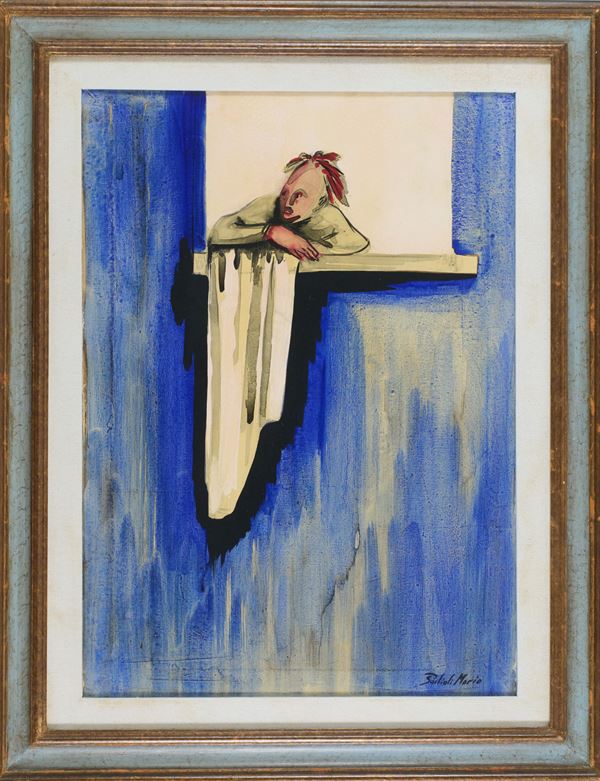 Mario Pachioli : Donna alla finestra - vana attesa  - Tecnica mista su tela - Asta Asta di Arte Moderna e Contemporanea - Fabiani Arte