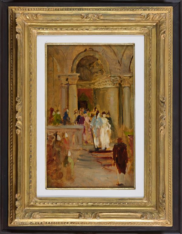 Antonio Puccinelli : Festa seicentesca  - Olio su tavola - Asta Asta di Arte Moderna e Contemporanea - Fabiani Arte