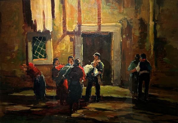 Renato Natali : Dopo la Baruffa  - Olio su tavola - Asta Asta di Arte Moderna e Contemporanea - Fabiani Arte