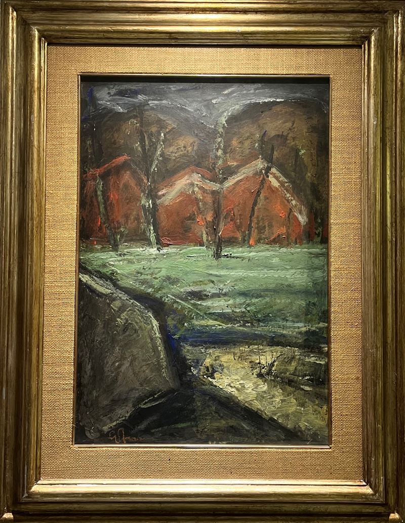 Guido Ferroni - Paesaggio, olio su faesite