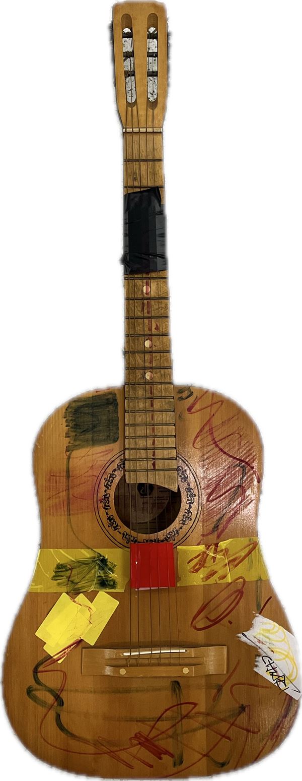 Giuseppe Chiari : Chitarra  (2000)  - Tecnica mista e collage su cartoncino applicato su carta - Asta Asta di Arte Moderna e Contemporanea - Fabiani Arte