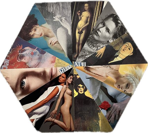 Malipiero : Senza titolo  (1999)  - Collage e pennarello oro su cartoncino esagonale - Asta Asta di Arte Moderna e Contemporanea - Fabiani Arte