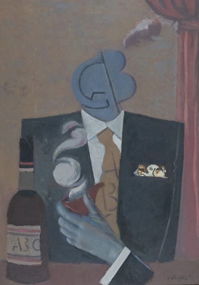 Gli eletti, olio e collage su cartone (1982)
