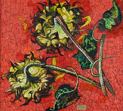 Girasoli, mosaico su tavola