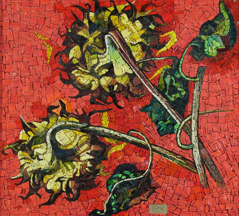 Renato Guttuso - Girasoli, mosaico su tavola