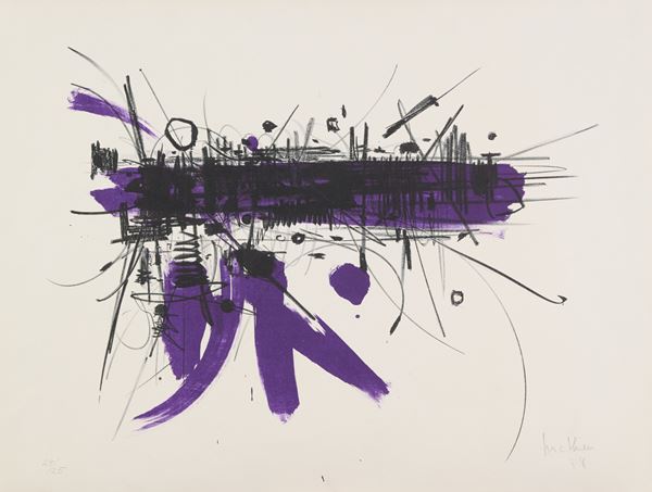 George Mathieu : Composizione  (1958)  - Litografia su carta - Asta Asta di Arte Moderna e Contemporanea - Fabiani Arte