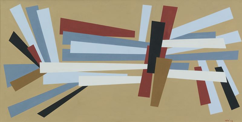 Gualtiero Nativi - Struttura dinamica nello spazio, tempera su cartone intelato (1948)