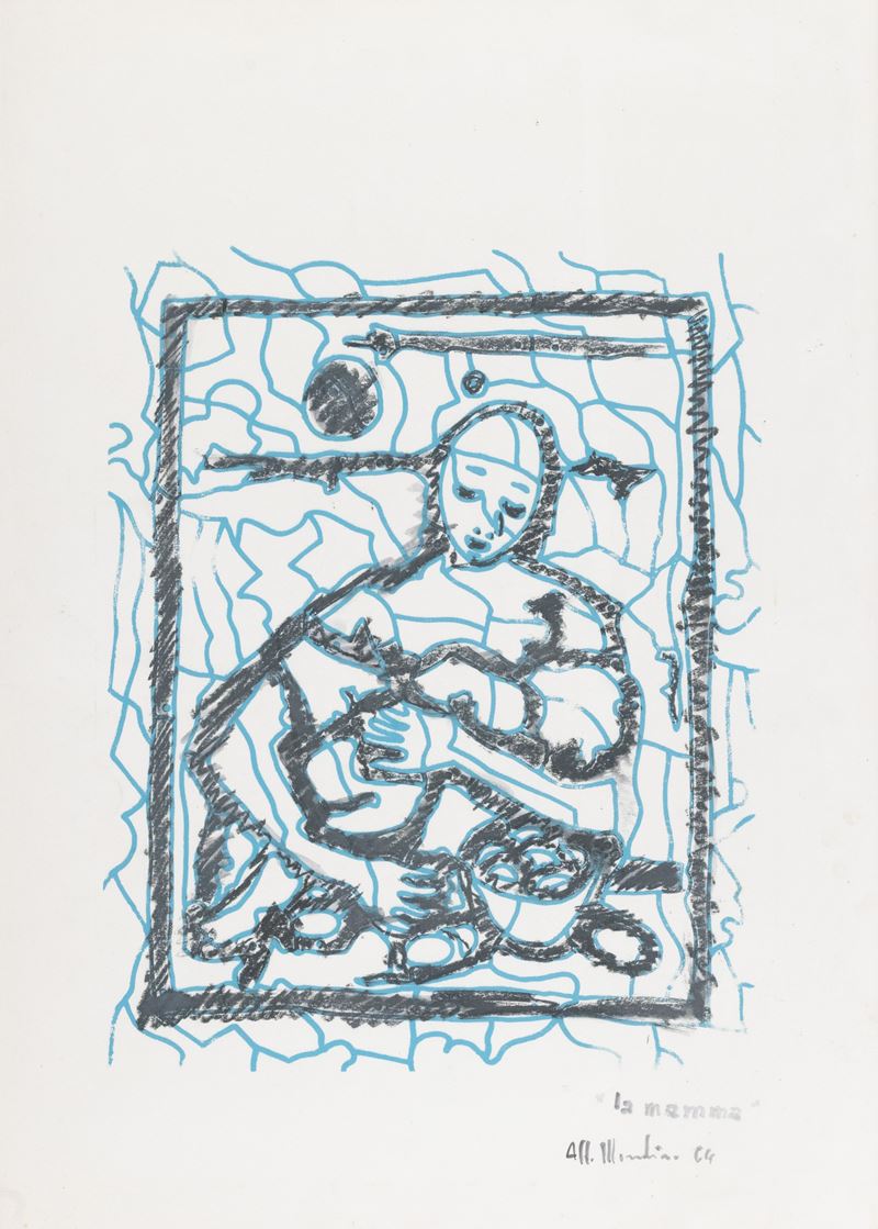 Aldo Mondino - La mamma, tecnica mista su carta (1964)