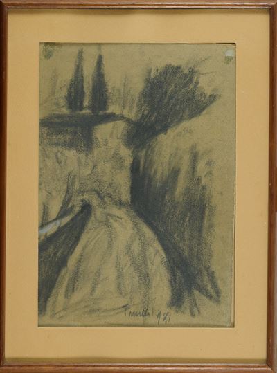 Paesaggio, carboncino su cartoncino
