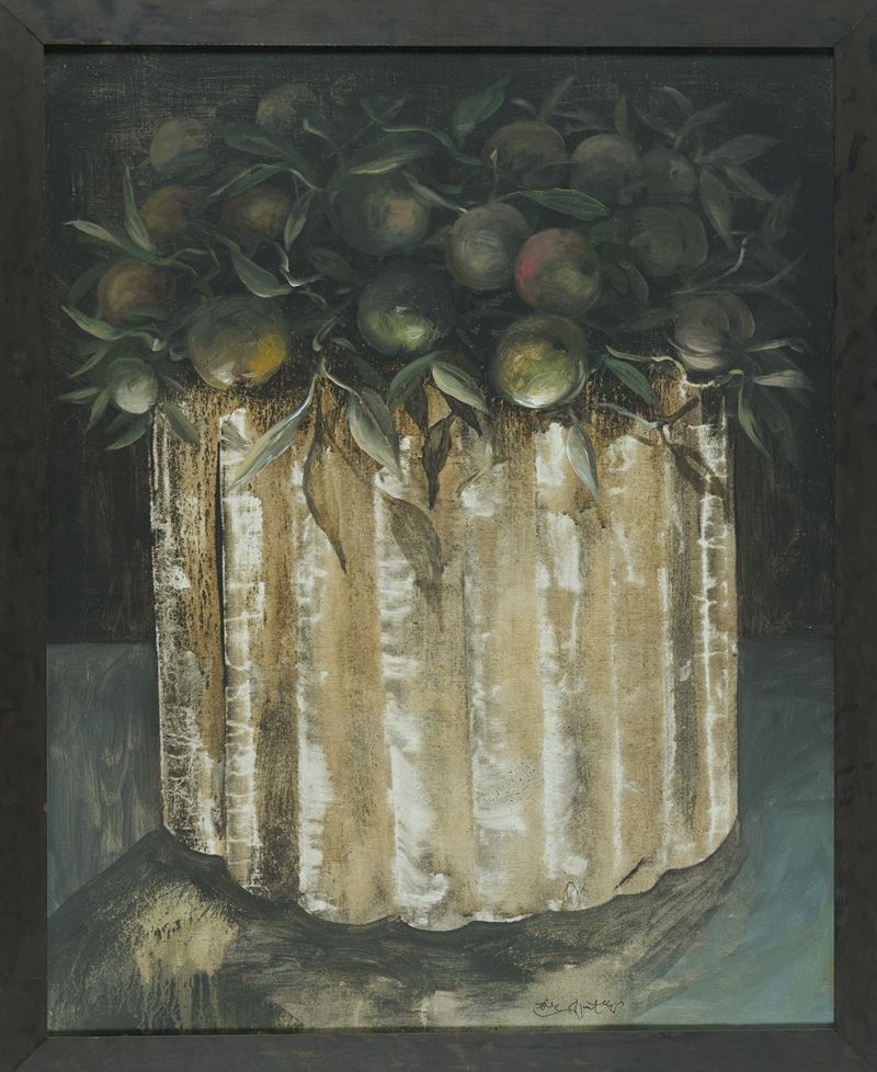 Ercole Pignatelli - Basamento con frutti acerbi, olio su tela