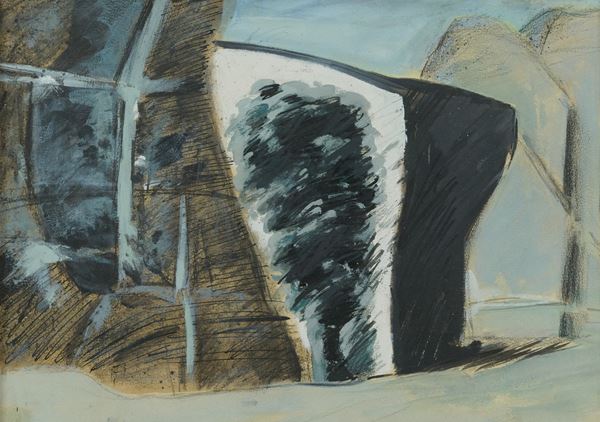 Mario Sironi - Composizione con rocce, albero e montagne