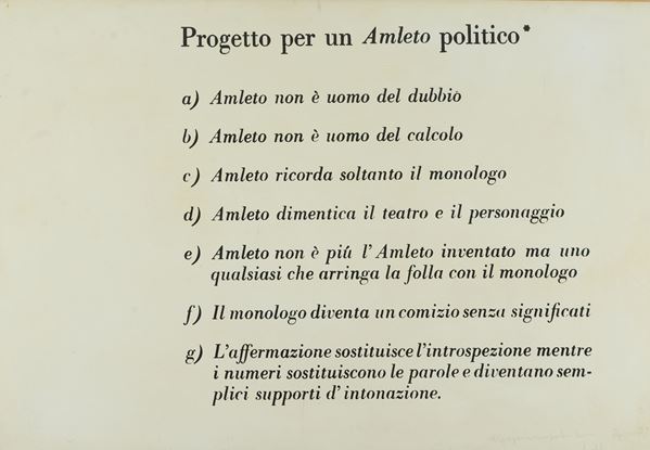 Vincenzo Agnetti - Progetto per un Amleto Politico - Statement