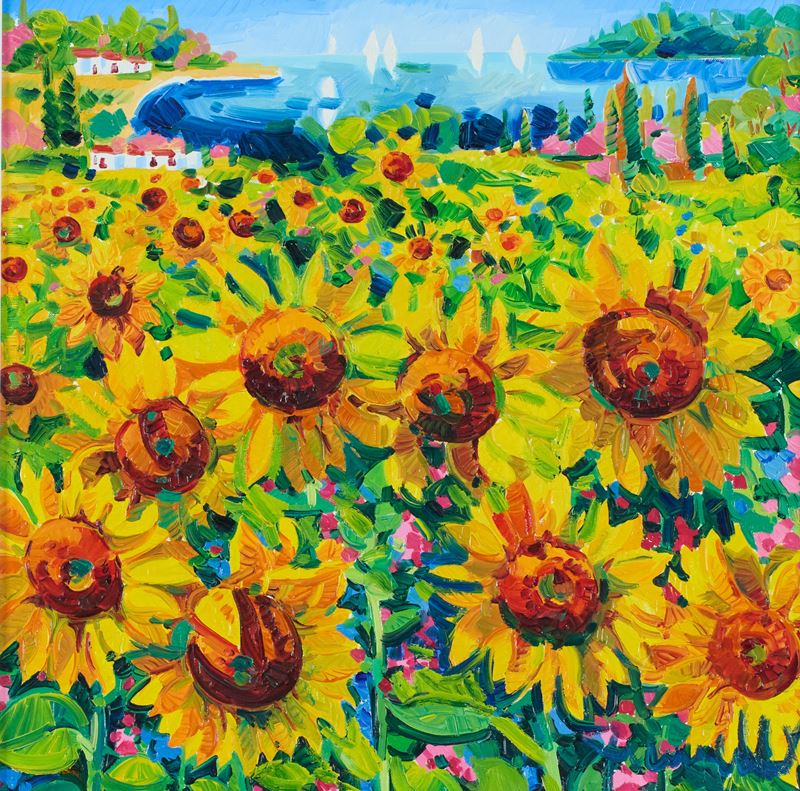 Athos Faccincani - Girasoli e luce, olio su tela
