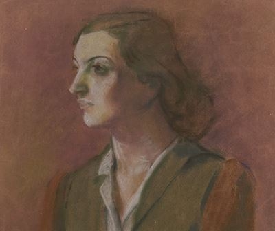 Testa di ragazza, tecnica mista su cartoncino, 1943