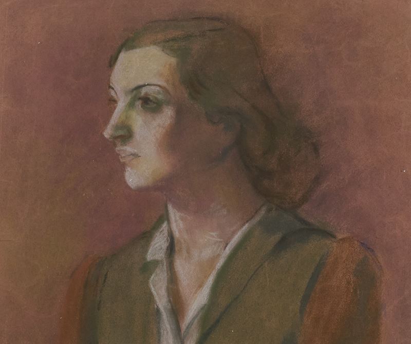 Mauro Reggiani - Testa di ragazza, tecnica mista su cartoncino, 1943
