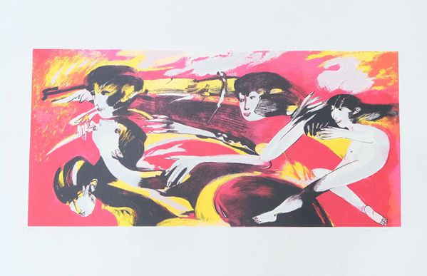 Remo Brindisi : Senza titolo  - Litografia su carta - Asta Asta di Arte Moderna e Contemporanea - dipinti, disegni e multipli - Fabiani Arte
